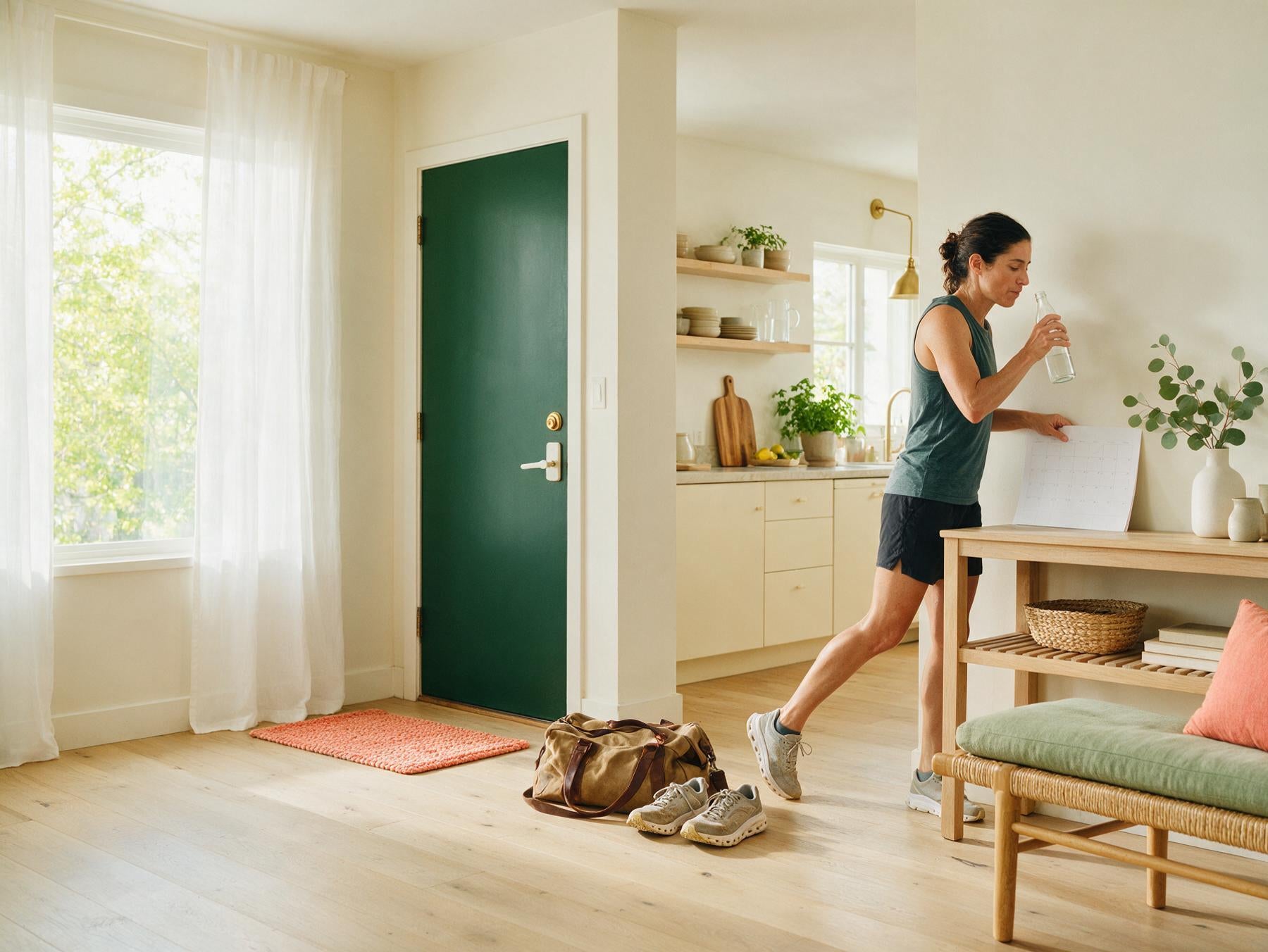An adult returning home after an everyday run