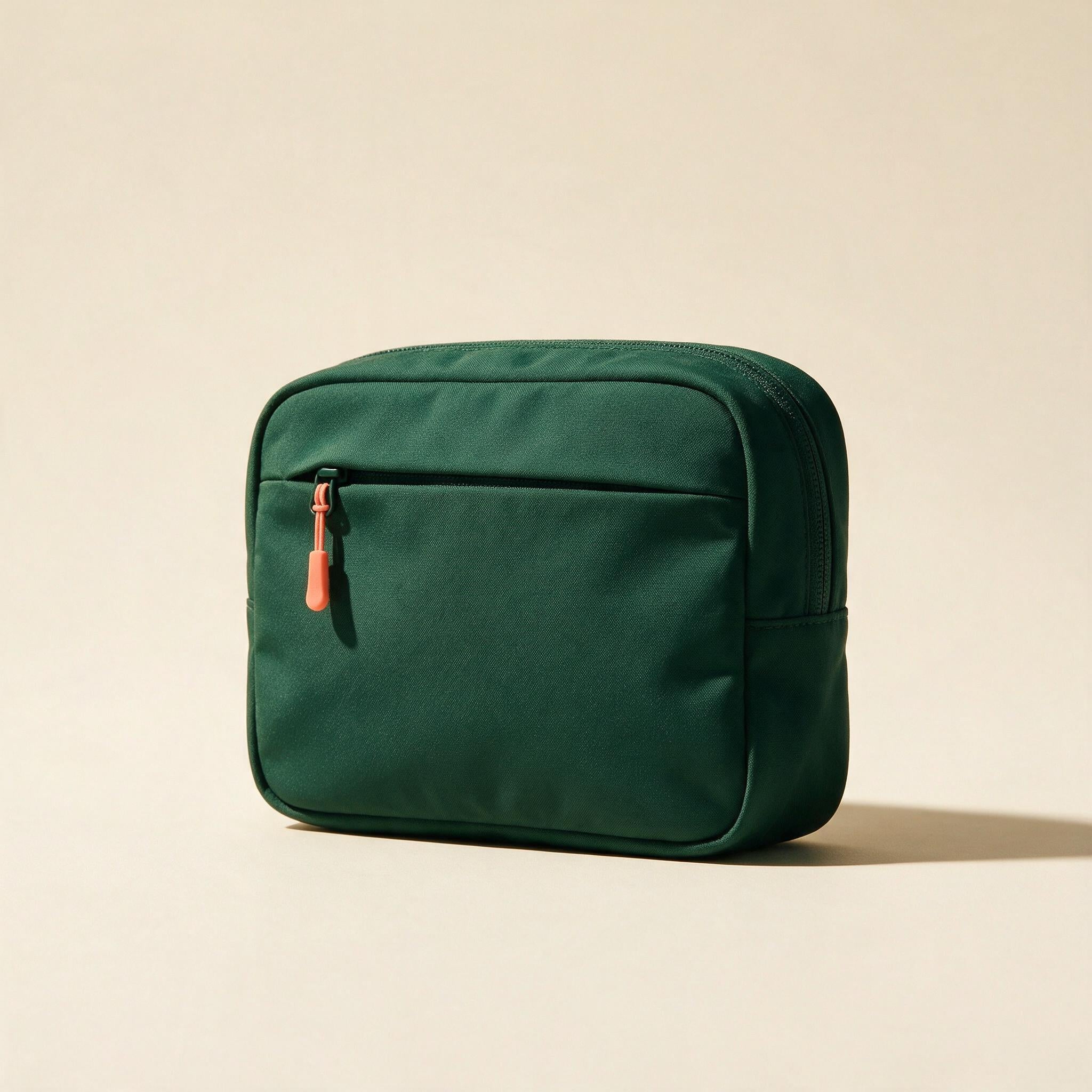 Deep pine Routine Carry Pouch with coral zipper pull